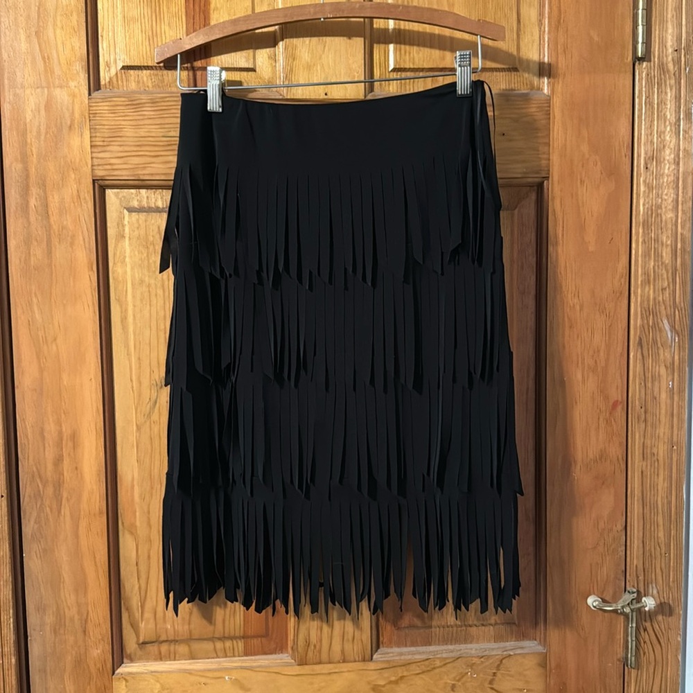 Fringed black skirt by Cache size 6